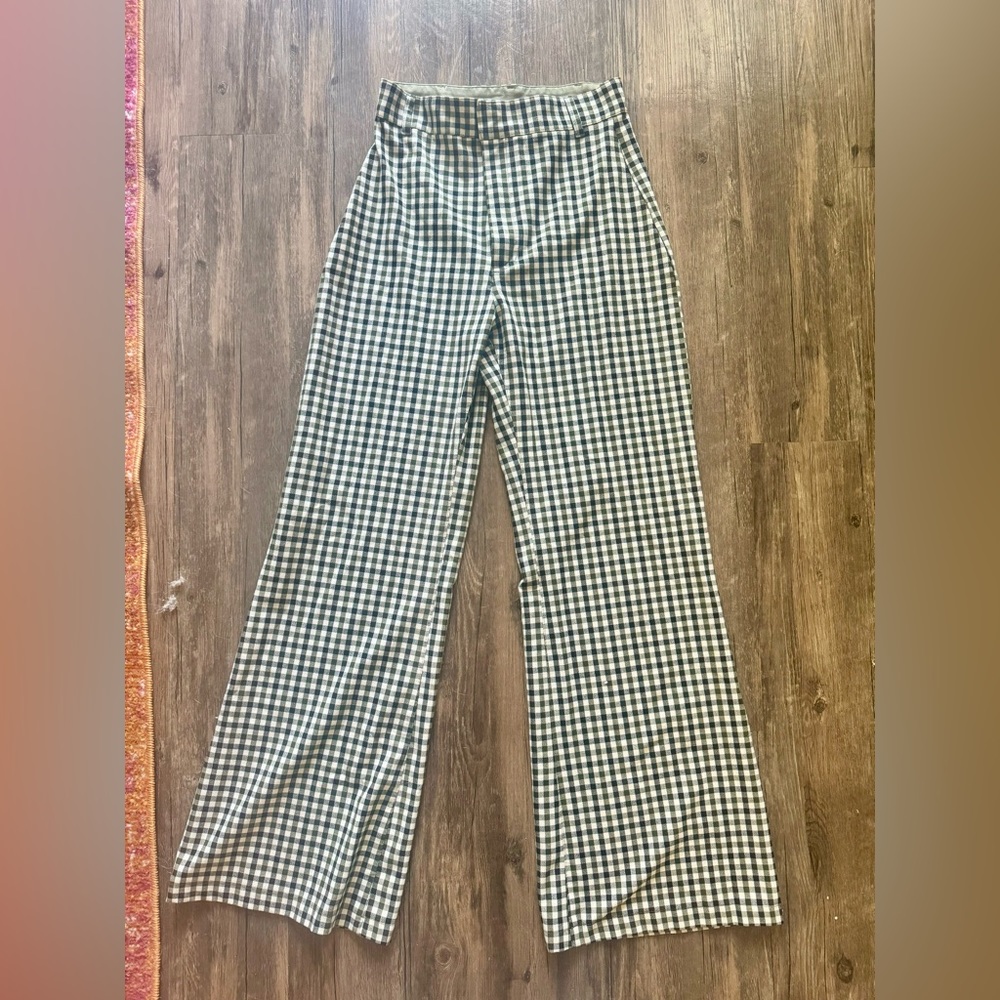 Free people gingham print flared pants size 4